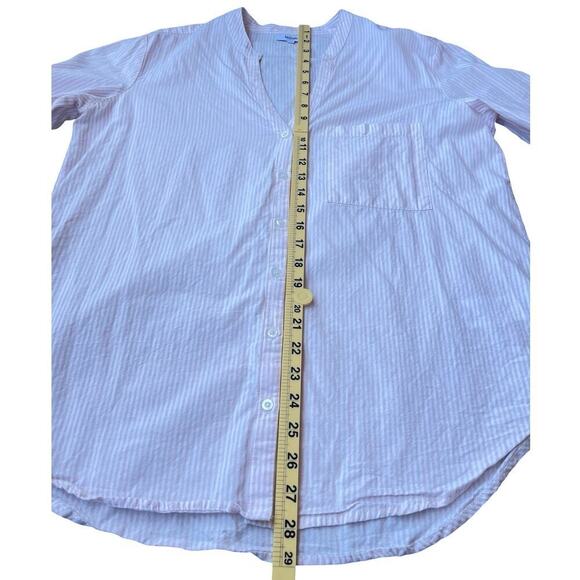 Kensie Jeans Striped Button Front Cotton Blouse with Tie Sleeves – Size Large - Picture 5 of 8